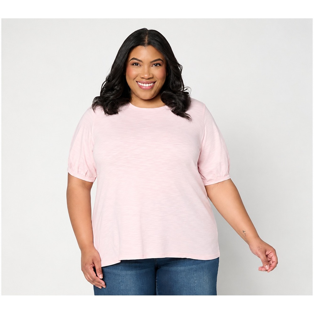 LOGO Principles by Lori Goldstein Pleated Elbow 100% Cotton Top Pinkesque, XL